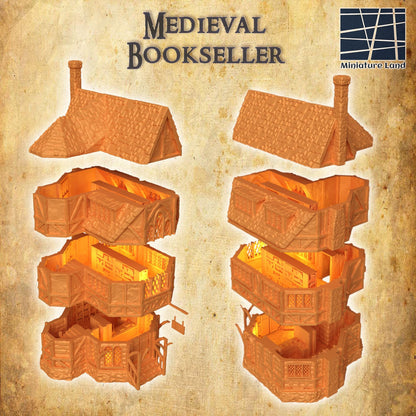 Medieval Bookseller - Tabletop Terrain - 28 MM, Tabletop 3D Printed Terrain by MiniatureLand, Perfect for Wargaming and RPGs