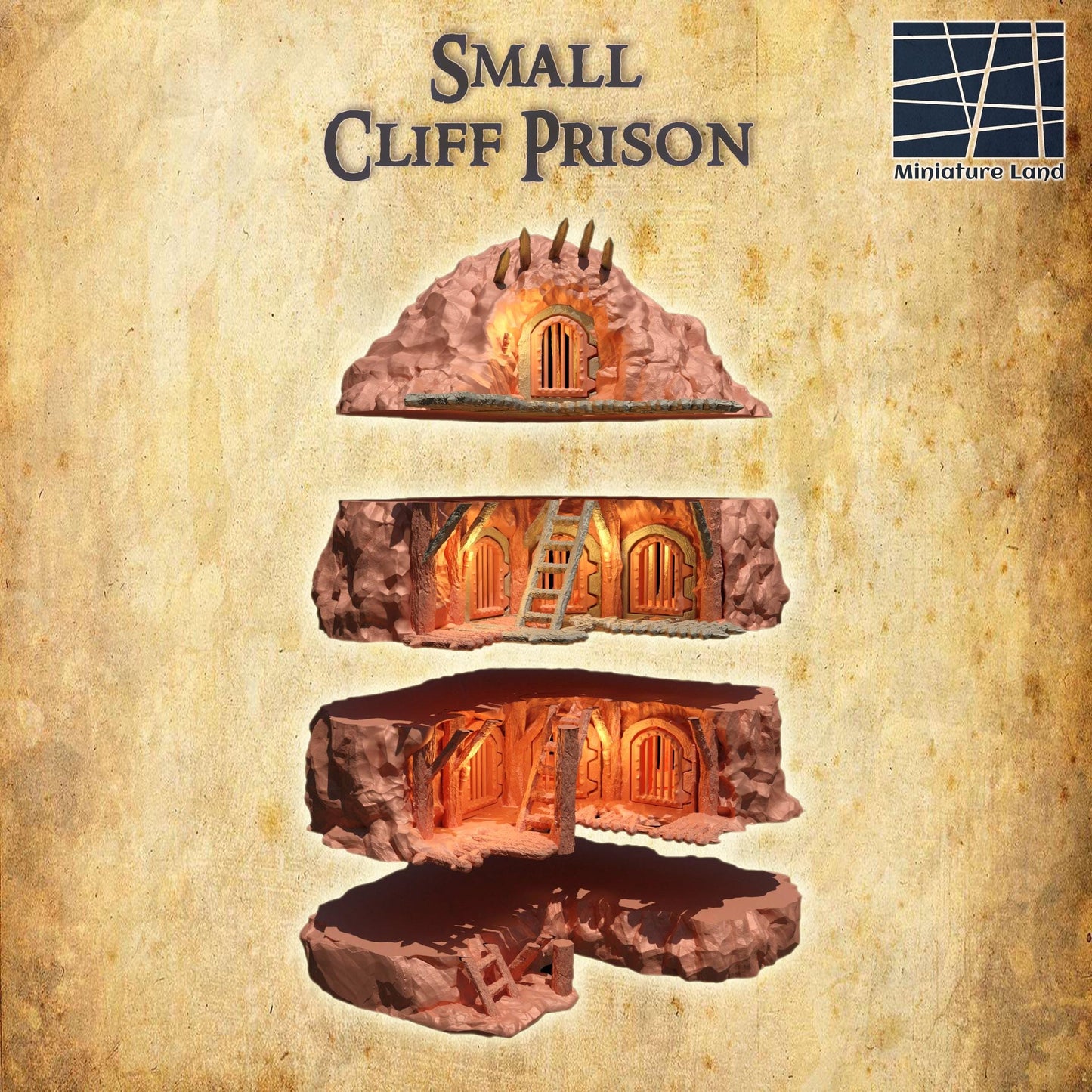 Old Cliff Prison - Tabletop Terrain - 28 MM, Tabletop 3D Printed Terrain by MiniatureLand, Perfect for Wargaming and RPGs