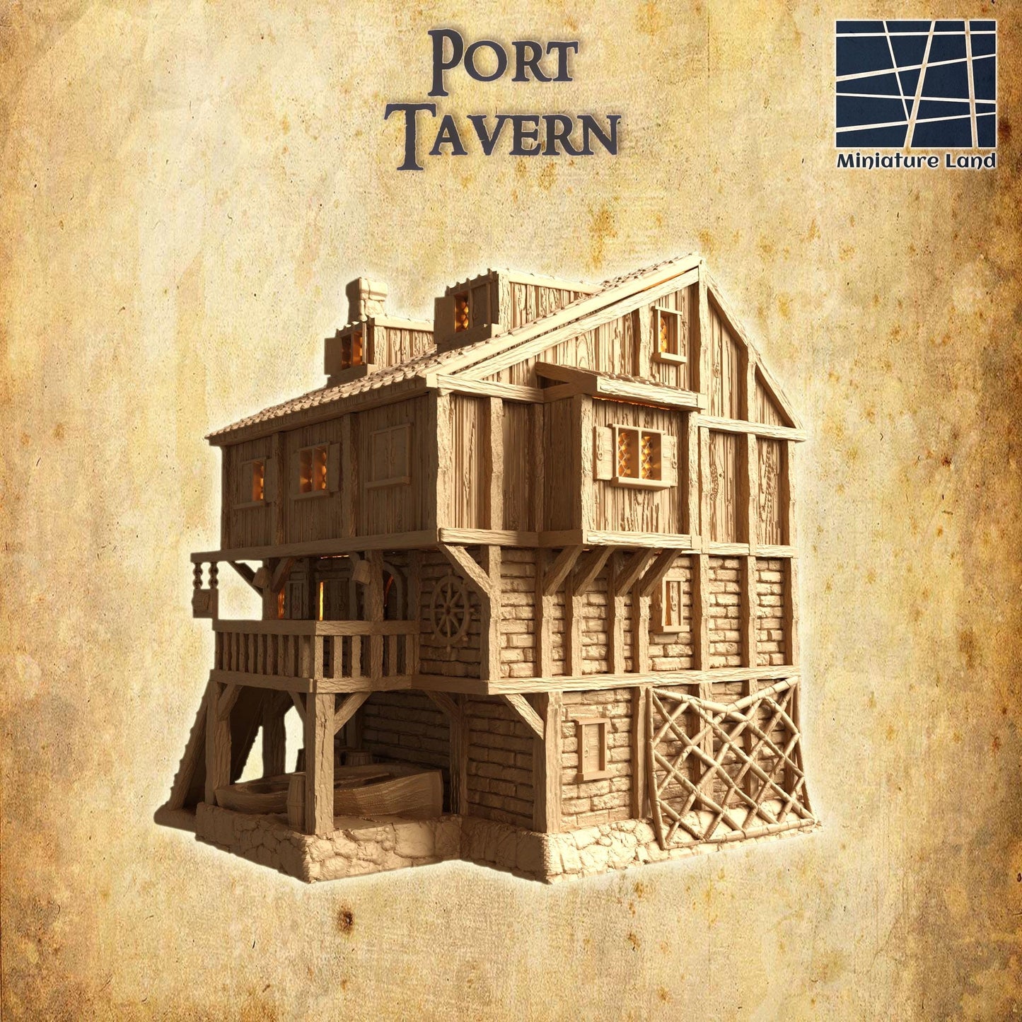 Port Tavern - Tabletop Terrain - 28 MM, Tabletop 3D Printed Terrain by MiniatureLand, Perfect for Wargaming and RPGs