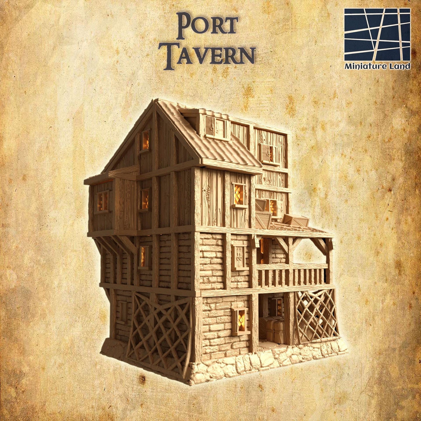 Port Tavern - Tabletop Terrain - 28 MM, Tabletop 3D Printed Terrain by MiniatureLand, Perfect for Wargaming and RPGs