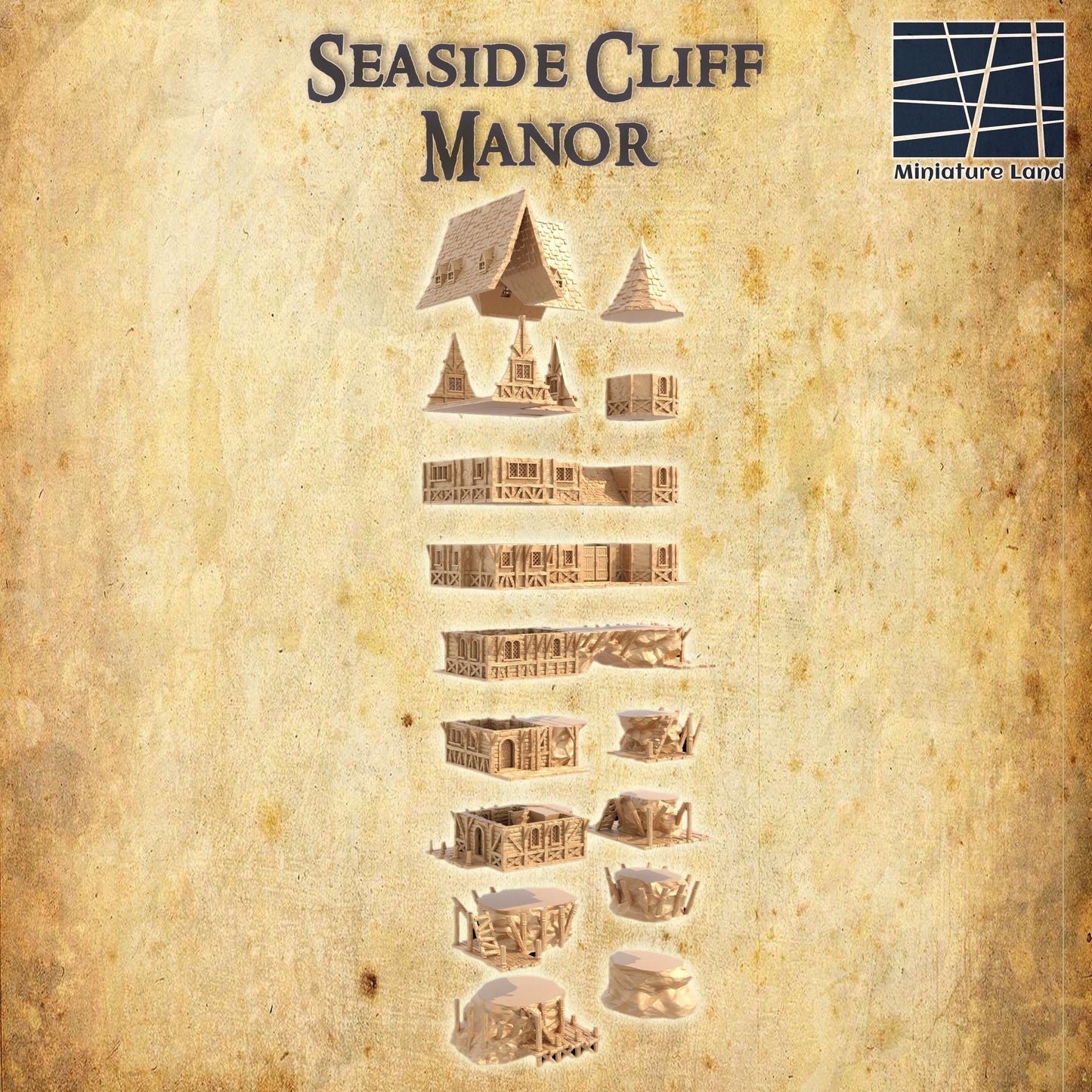 Seaside Cliff Manor - Tabletop Terrain - 28 MM, Tabletop 3D Printed Terrain by MiniatureLand, Perfect for Wargaming and RPGs