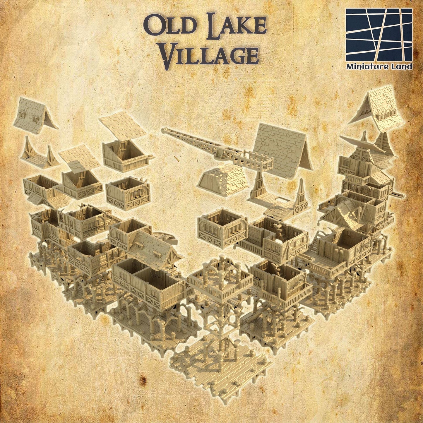 Old Lake Town - Tabletop Terrain - 28 MM, Tabletop 3D Printed Terrain by MiniatureLand, Perfect for Wargaming and RPGs