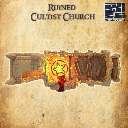 Ruined Cultist Church - Tabletop Terrain - 28 MM, Tabletop 3D Printed Terrain by MiniatureLand, Perfect for Wargaming and RPGs