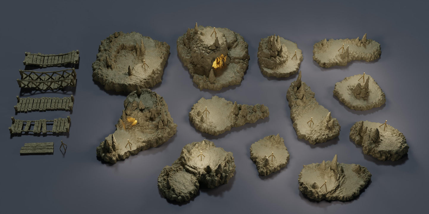 Raised Caverns - Tabletop Terrain - 28 MM, Tabletop 3D Printed Terrain by MiniatureLand, Perfect for Wargaming and RPGs