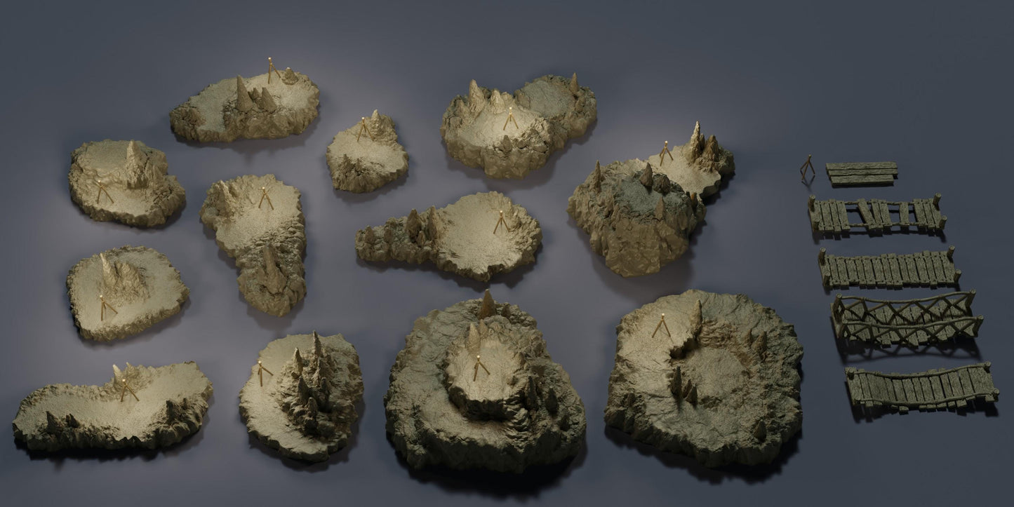 Raised Caverns - Tabletop Terrain - 28 MM, Tabletop 3D Printed Terrain by MiniatureLand, Perfect for Wargaming and RPGs
