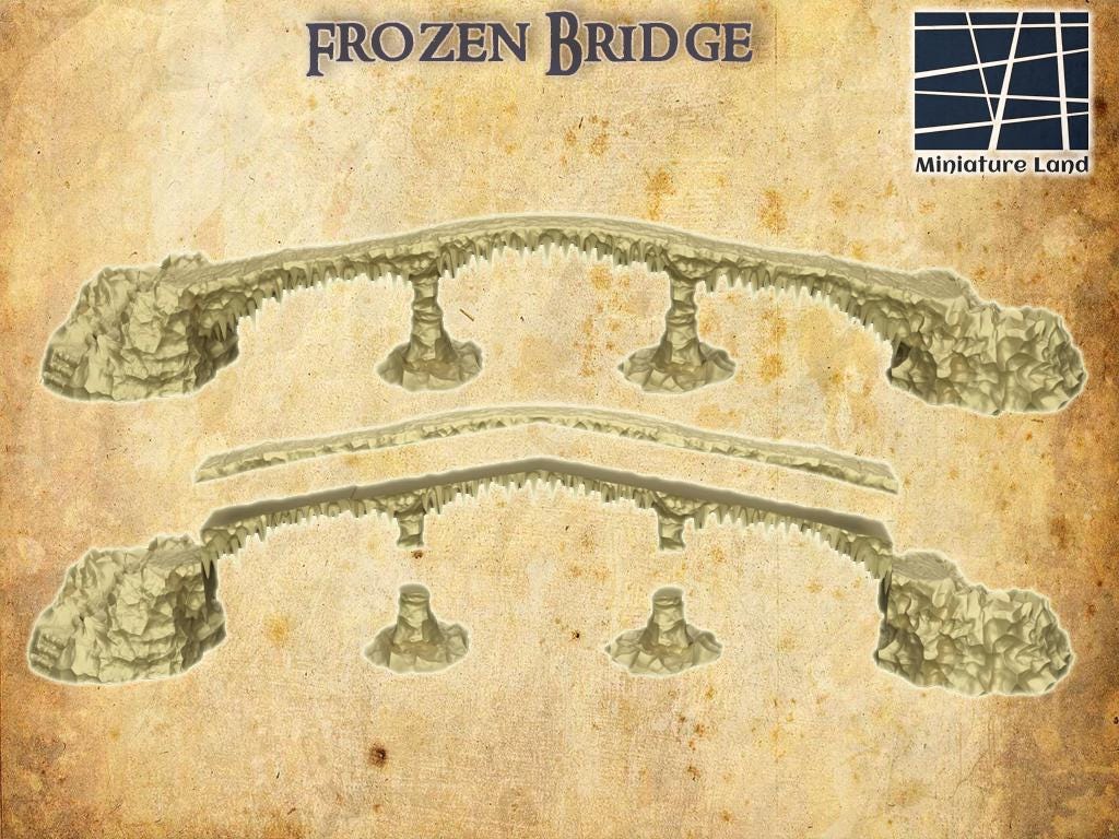 Frozen Bridge - Tabletop Terrain - 28 MM Tabletop 3D Printed Terrain by MiniatureLand, Perfect for Wargaming and RPGs