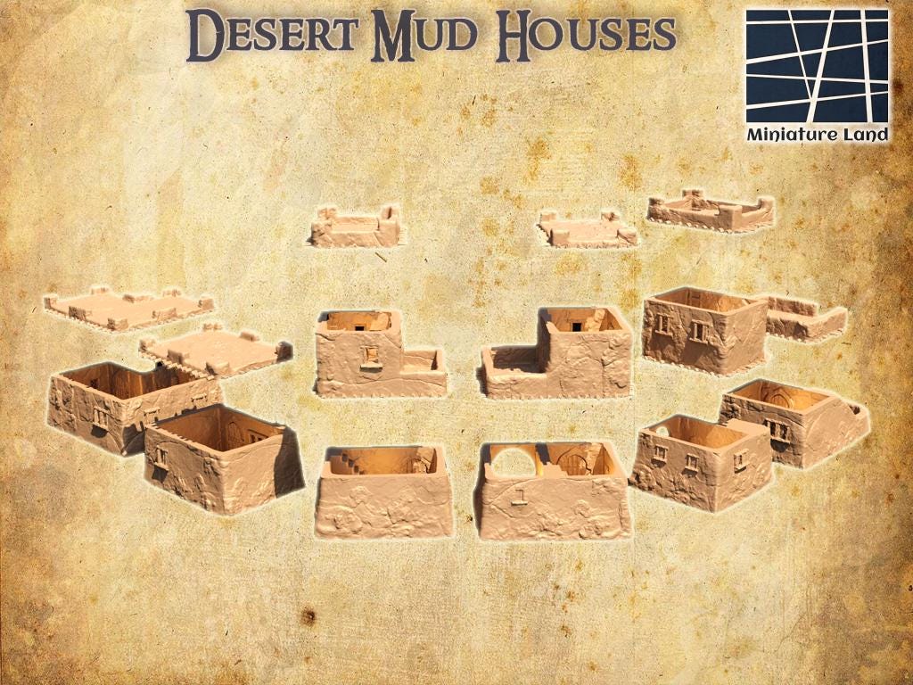 Desert Mud Houses - Tabletop Terrain - 28 MM, Tabletop 3D Printed Terrain by MiniatureLand, Perfect for Wargaming and RPGs