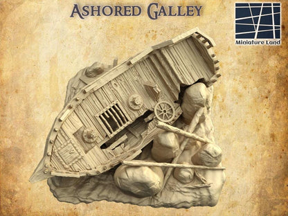 Ashored Galley - Tabletop Terrain - 28 MM, Tabletop 3D Printed Terrain by MiniatureLand, Perfect for Wargaming and RPGs