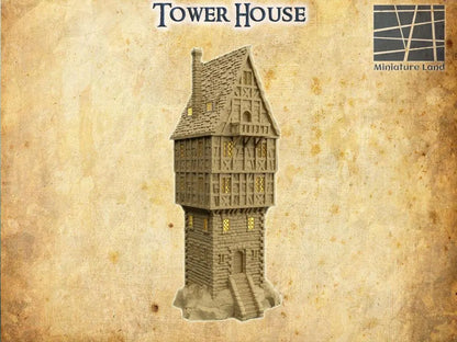 Tower House - Tabletop Terrain - 28 MM, Tabletop 3D Printed Terrain by MiniatureLand, Perfect for Wargaming and RPGs
