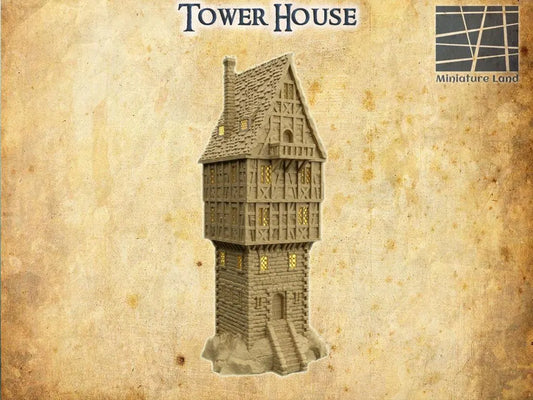 Tower House - Tabletop Terrain - 28 MM, Tabletop 3D Printed Terrain by MiniatureLand, Perfect for Wargaming and RPGs