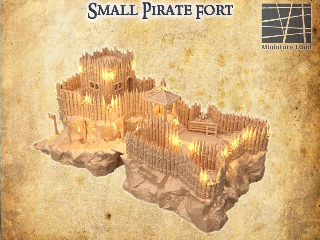 Small Pirate Fort - Tabletop Terrain - 28 MM Tabletop 3D Printed Terrain by MiniatureLand, Perfect for Wargaming and RPGs