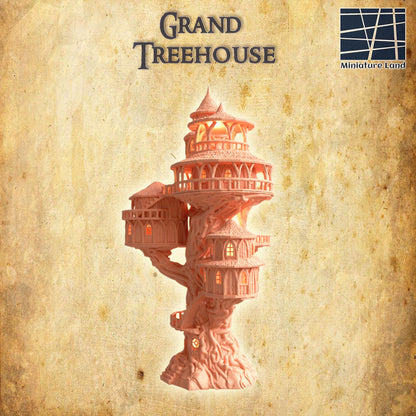 Grand Treehouse - Tabletop Terrain - 28 MM, Tabletop 3D Printed Terrain by MiniatureLand, Perfect for Wargaming and RPGs
