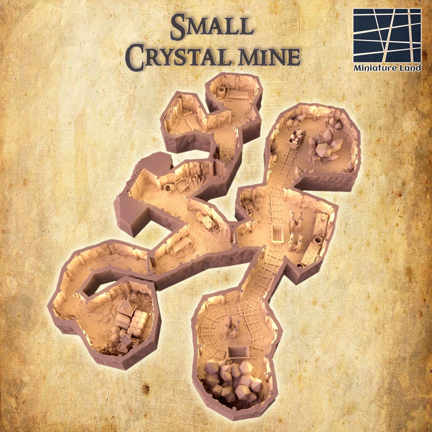 Small Crystal Mine - Tabletop Terrain - 28 MM, Tabletop 3D Printed Terrain by MiniatureLand, Perfect for Wargaming and RPGs