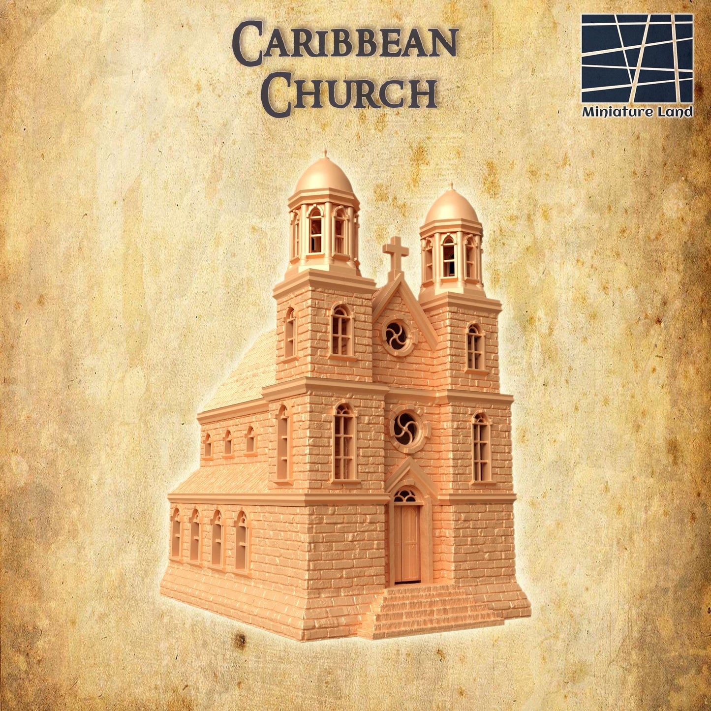 Caribbean Church - Tabletop Terrain - 28 MM, Tabletop 3D Printed Terrain by MiniatureLand, Perfect for Wargaming and RPGs