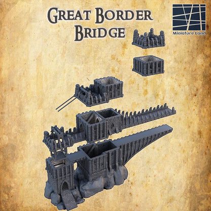 Grand Border Bridge - Tabletop Terrain - 28 MM, Tabletop 3D Printed Terrain by MiniatureLand, Perfect for Wargaming and RPGs
