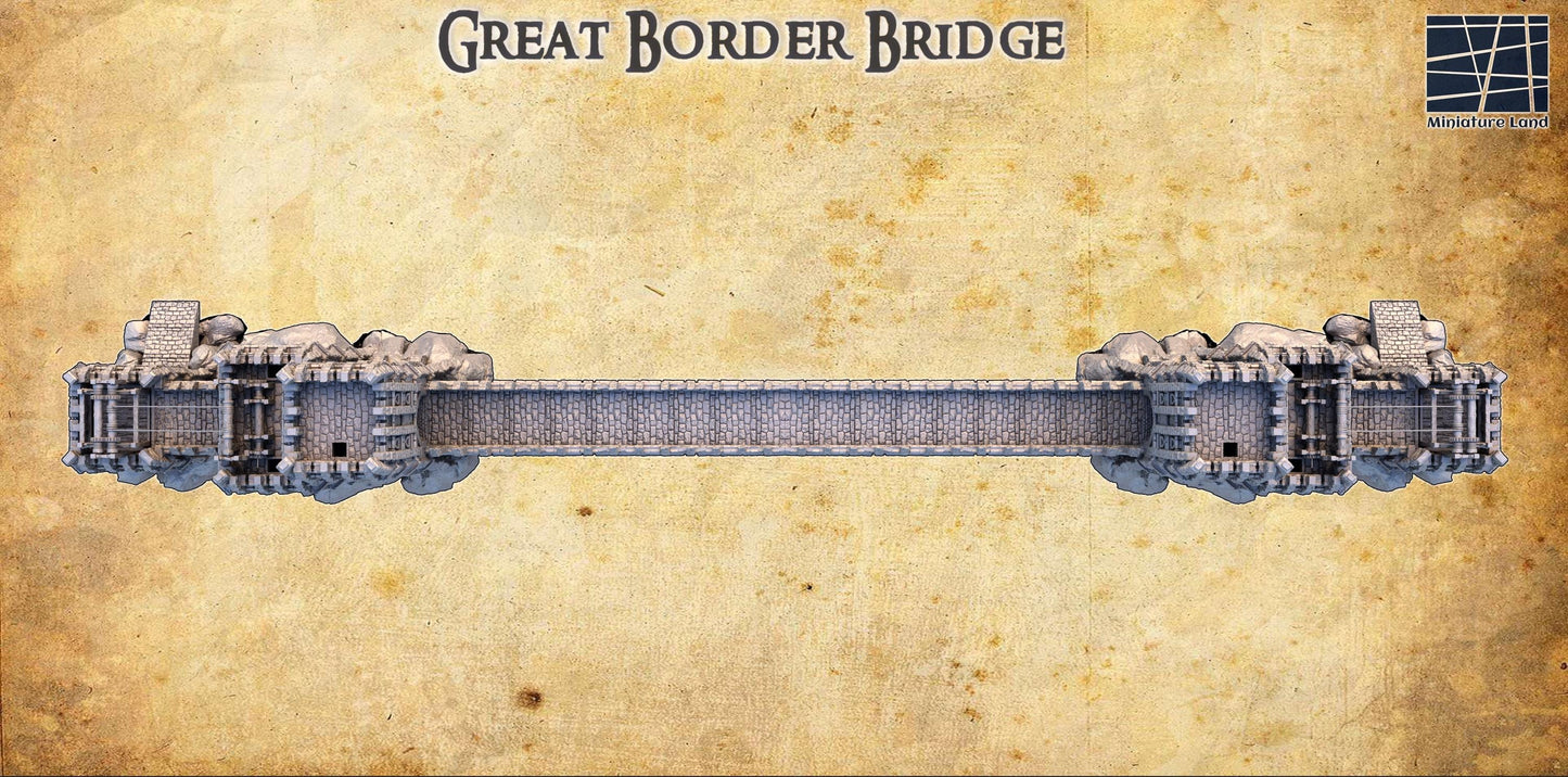 Grand Border Bridge - Tabletop Terrain - 28 MM, Tabletop 3D Printed Terrain by MiniatureLand, Perfect for Wargaming and RPGs