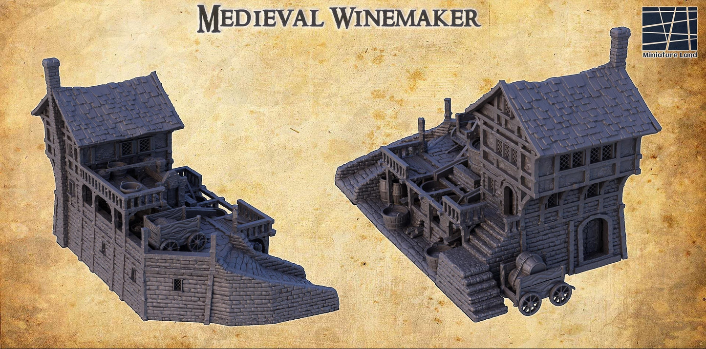 Medieval Winemaker - Tabletop Terrain - 28 MM, Tabletop 3D Printed Terrain by MiniatureLand, Perfect for Wargaming and RPGs