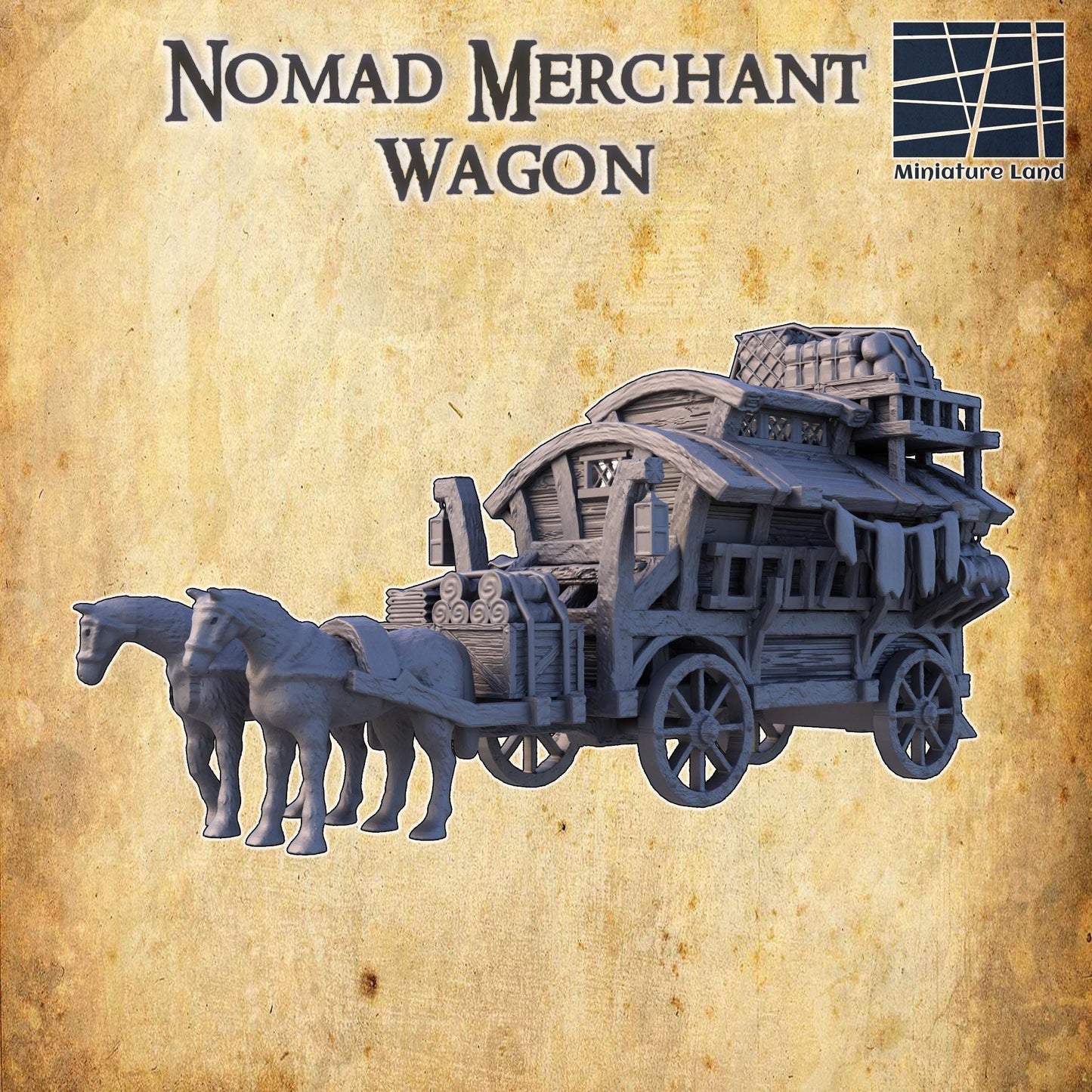 Nomad Merchant Wagon - Tabletop Terrain - 28 MM, Tabletop 3D Printed Terrain by MiniatureLand, Perfect for Wargaming and RPGs
