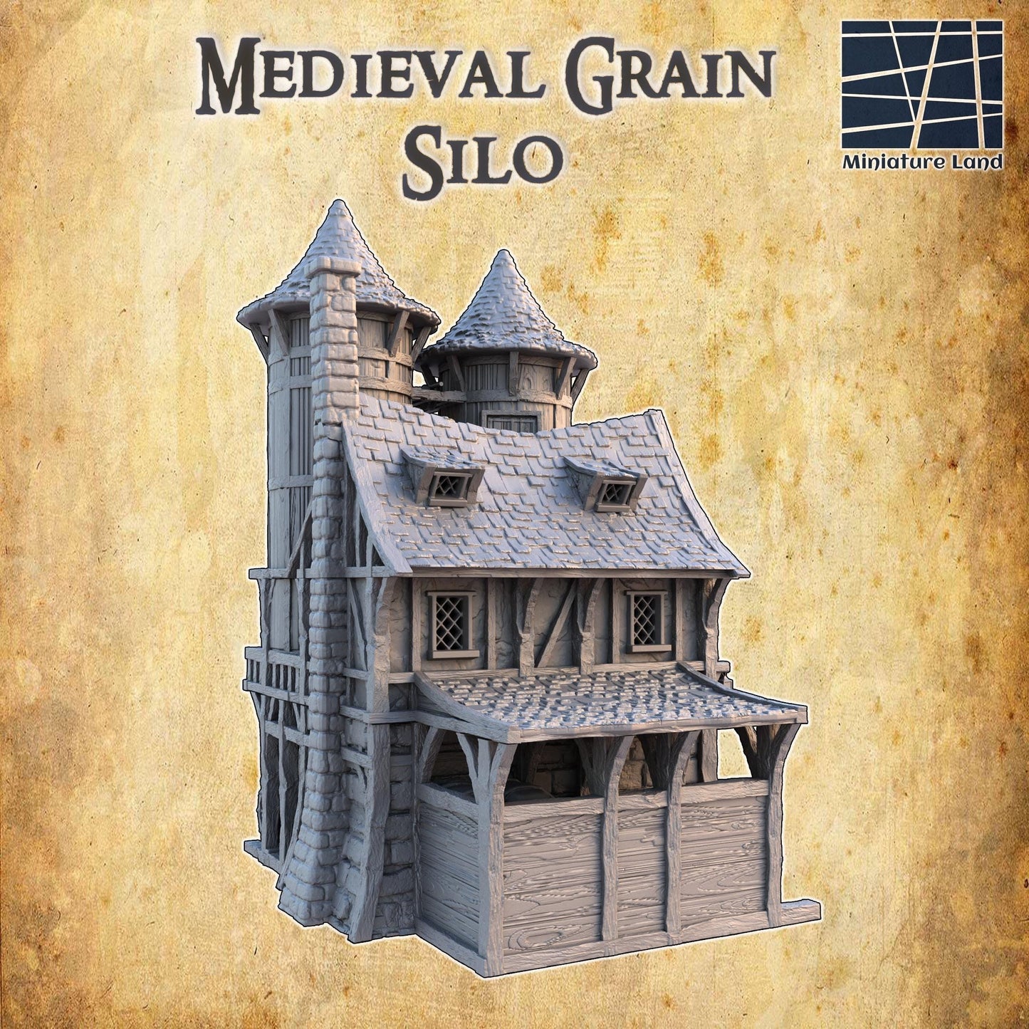 Medieval Grain Silo - Tabletop Terrain - 28 MM, Tabletop 3D Printed Terrain by MiniatureLand, Perfect for Wargaming and RPGs