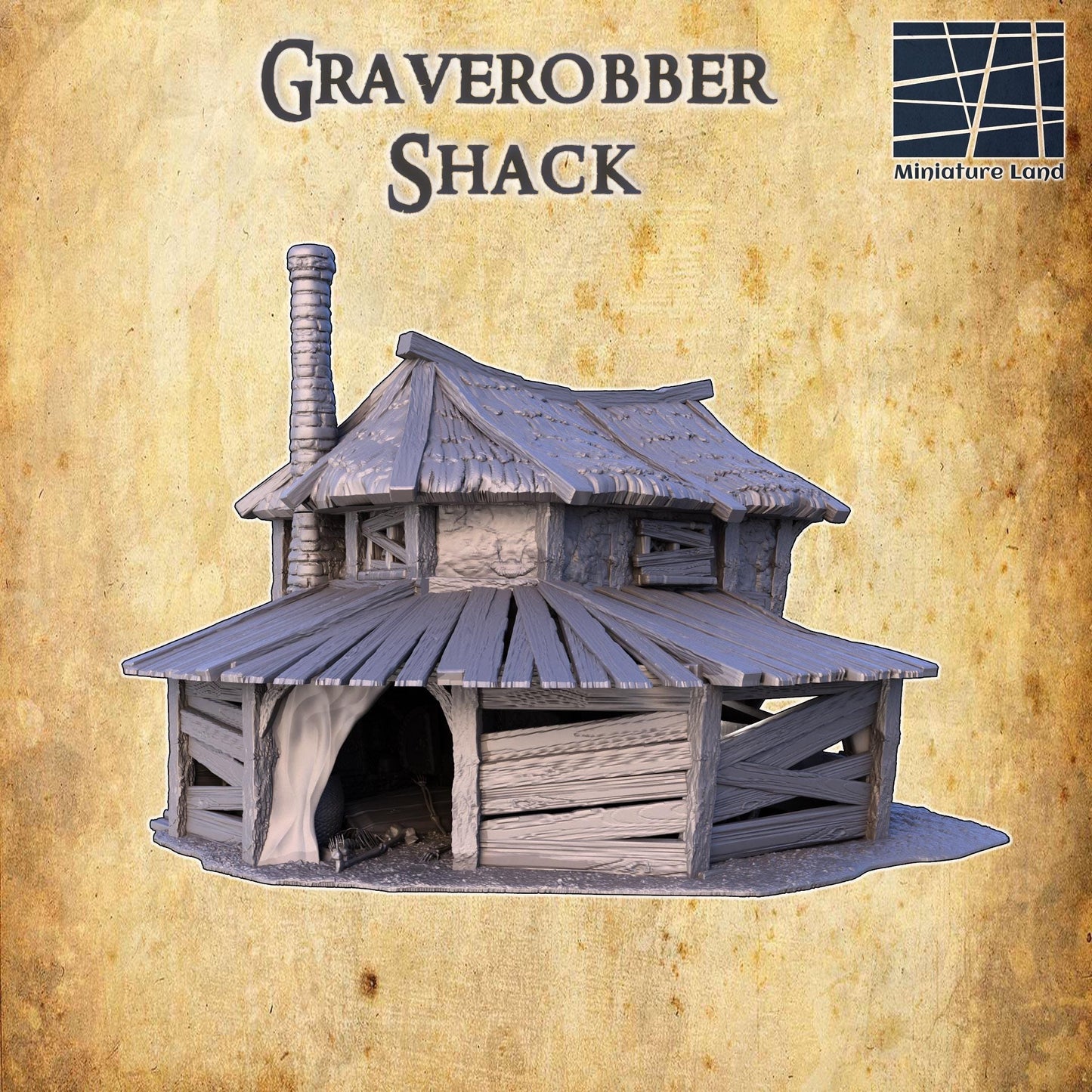 Grave Robber Shack - Tabletop Terrain - 28 MM, Tabletop 3D Printed Terrain by MiniatureLand, Perfect for Wargaming and RPGs