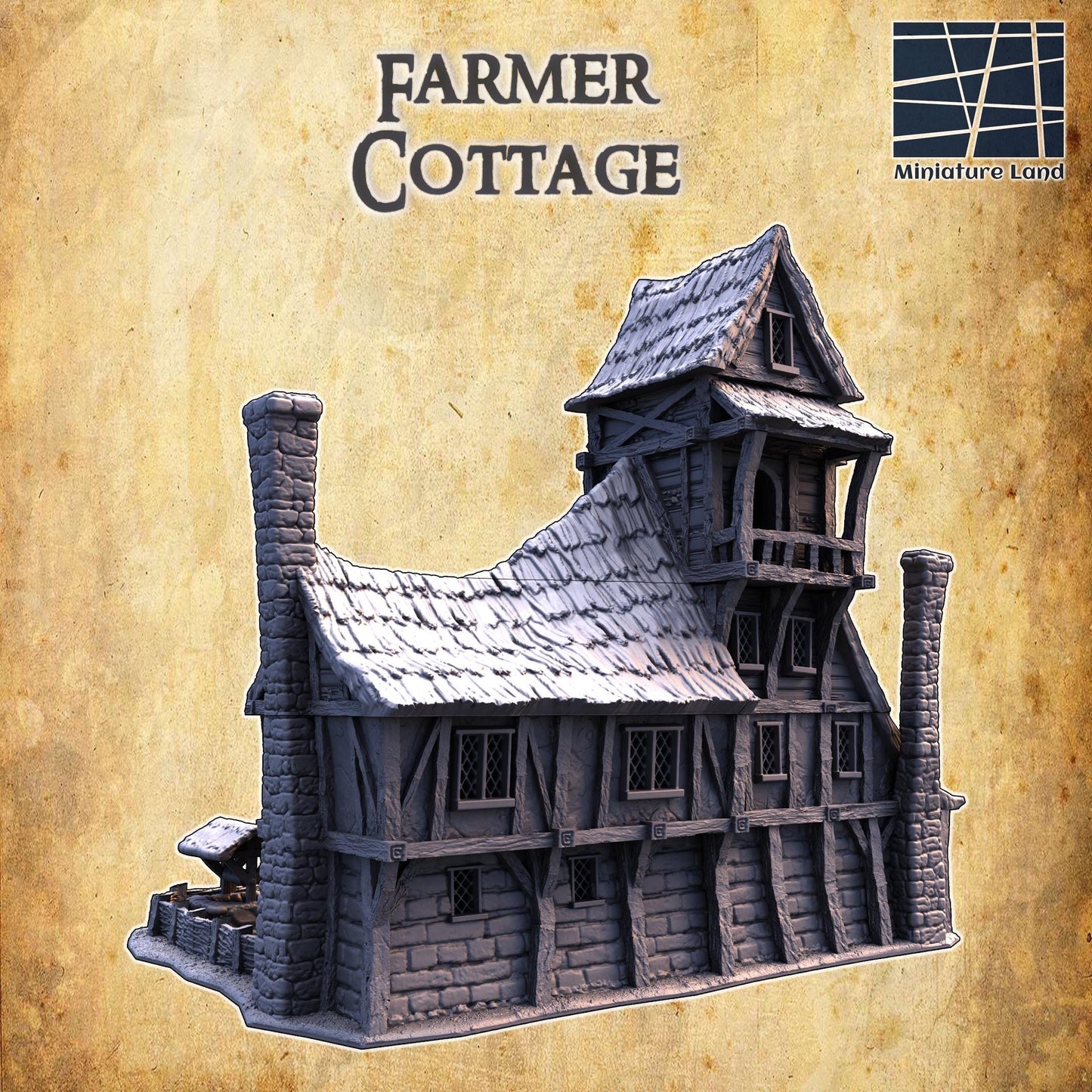 Farmer Cottage- Tabletop Terrain - 28 MM, Tabletop 3D Printed Terrain by MiniatureLand, Perfect for Wargaming and RPGs