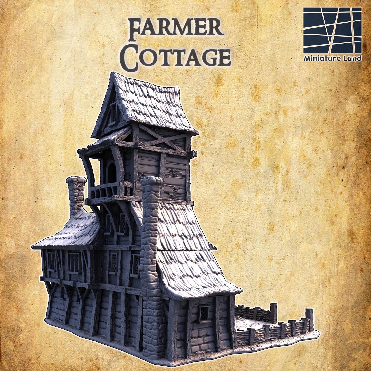 Farmer Cottage- Tabletop Terrain - 28 MM, Tabletop 3D Printed Terrain by MiniatureLand, Perfect for Wargaming and RPGs