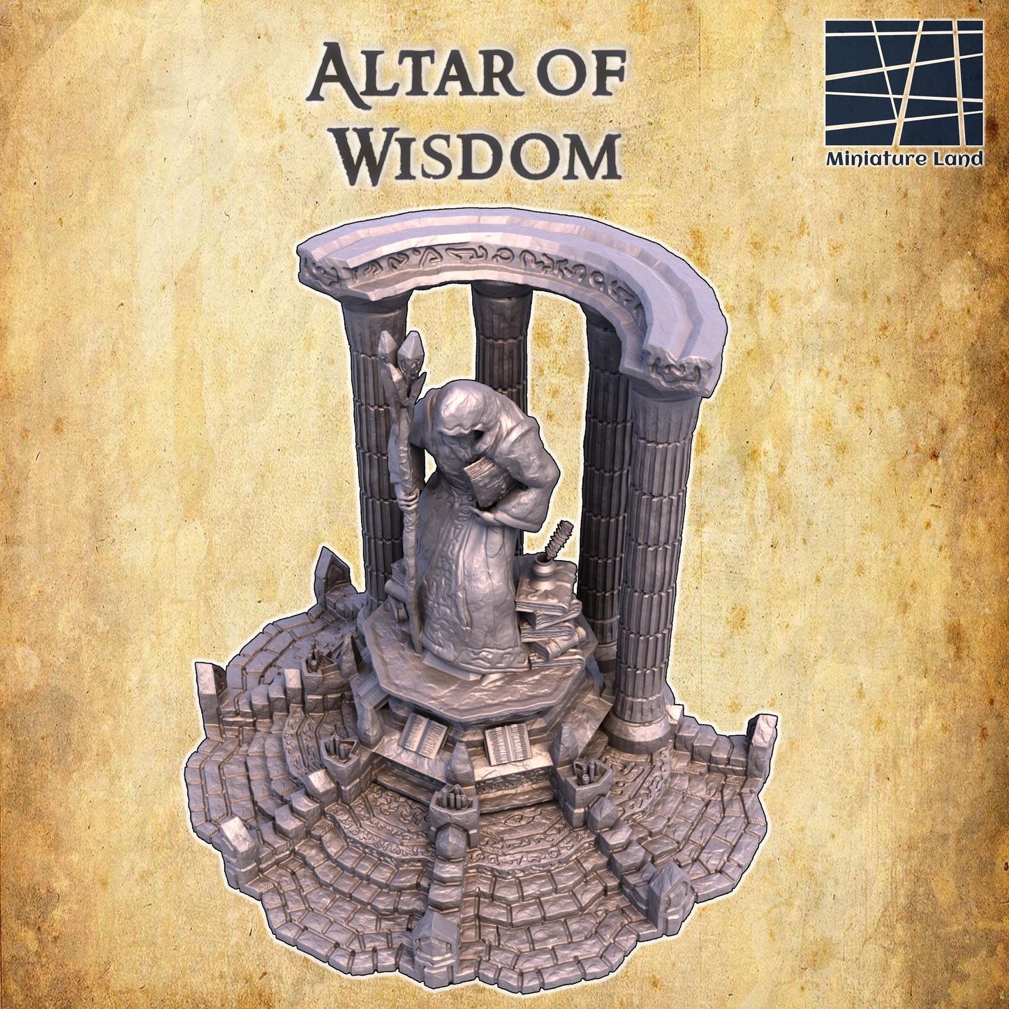 Altar of Wisdom - Tabletop Terrain - 28 MM, Tabletop 3D Printed Terrain by MiniatureLand, Perfect for Wargaming and RPGs