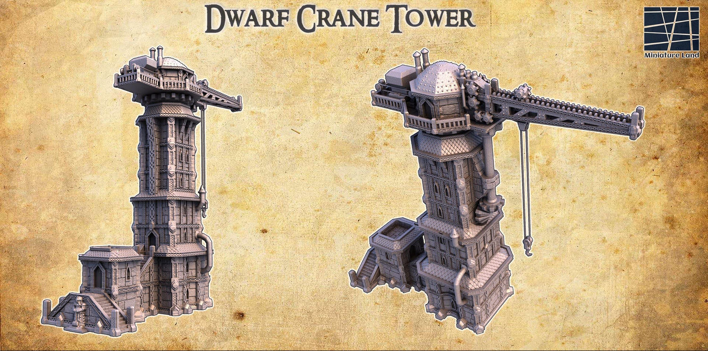 Dwarf Crane Tower - Tabletop Terrain - 28 MM, Tabletop 3D Printed Terrain by MiniatureLand, Perfect for Wargaming and RPGs