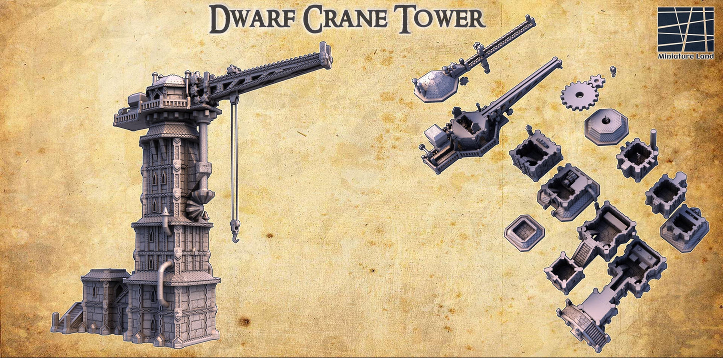 Dwarf Crane Tower - Tabletop Terrain - 28 MM, Tabletop 3D Printed Terrain by MiniatureLand, Perfect for Wargaming and RPGs