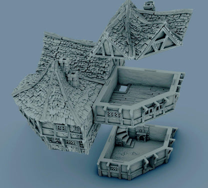 Corner Row House by GameScape3D - 3D Printed Tabletop Terrain, Perfect for Wargames, Board Games, Role Playing Games