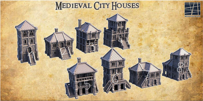 Medieval City Houses - Tabletop Terrain - 28 MM, Tabletop 3D Printed Terrain by MiniatureLand, Perfect for Wargaming and RPGs