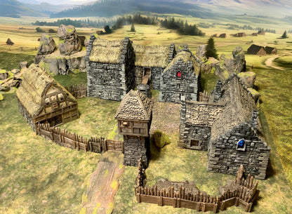 Walled Village: Manor Houses, Guard Tower, and Barn by GameScape3D - 3D Printed Tabletop Terrain, Perfect for Wargames, Board Games, RPGs