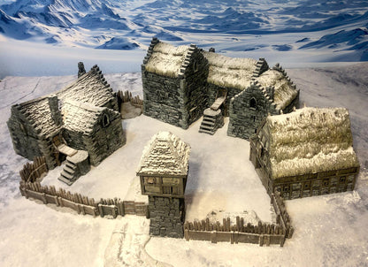 Walled Village: Manor Houses, Guard Tower, and Barn by GameScape3D - 3D Printed Tabletop Terrain, Perfect for Wargames, Board Games, RPGs