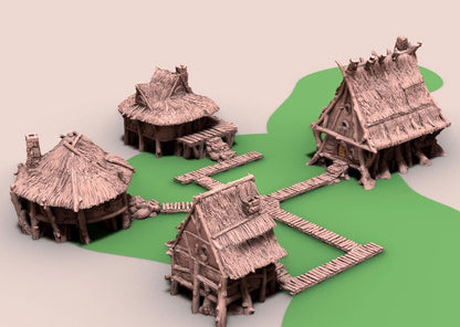 Halfling Swamp Village by GameScape3D - 3D Printed Tabletop Terrain, Perfect for Wargames, Board Games, RPGs