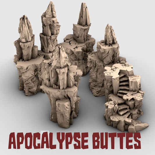 Stackable Apocalypse Buttes by GameScape3D - 3D Printed Tabletop Terrain, Perfect for Wargames, Board Games, Role Playing Games