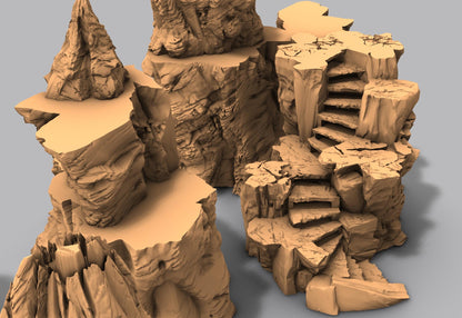 Stackable Apocalypse Buttes by GameScape3D - 3D Printed Tabletop Terrain, Perfect for Wargames, Board Games, Role Playing Games