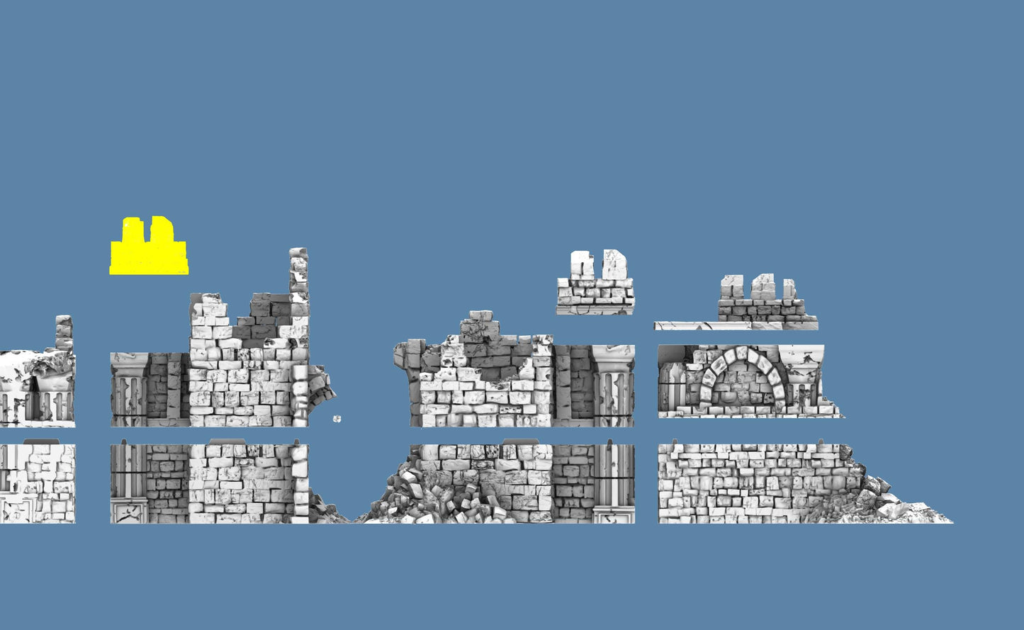 Lost City Outer Ruined Walls - 3D Printed Tabletop Terrain, Perfect for Wargames, Board Games, Role Playing Games