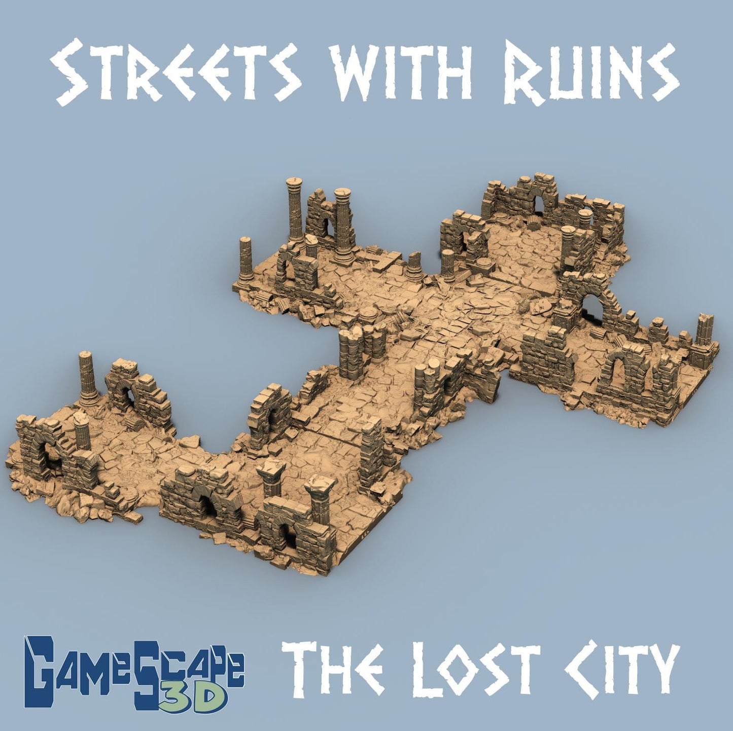 The Lost City: Streets with Ruins - 3D Printed Tabletop Terrain, Perfect for Wargames, Board Games, Role Playing Games