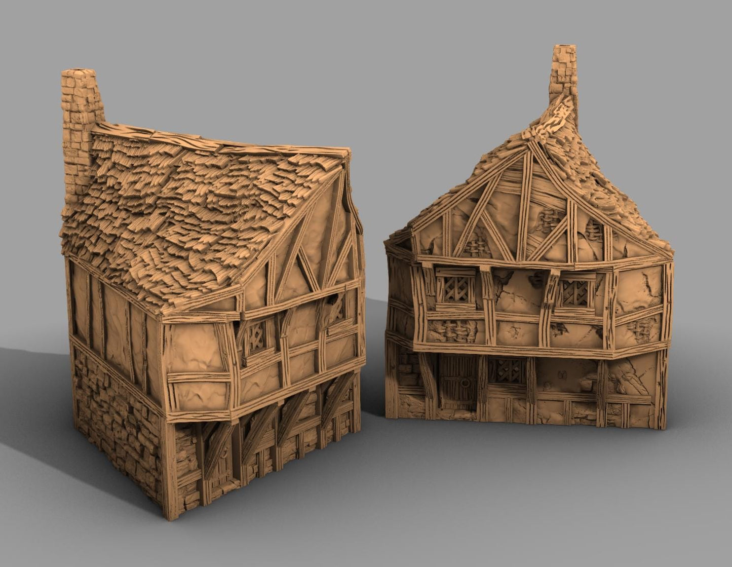 Modular Timber Frame Row Houses by GameScape3D - 3D Printed Tabletop Terrain, Perfect for Wargames, Board Games, Role Playing Games