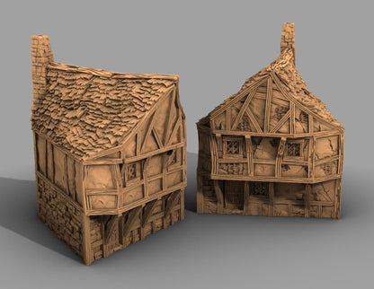 Modular Timber Frame Row Houses by GameScape3D - 3D Printed Tabletop Terrain, Perfect for Wargames, Board Games, Role Playing Games