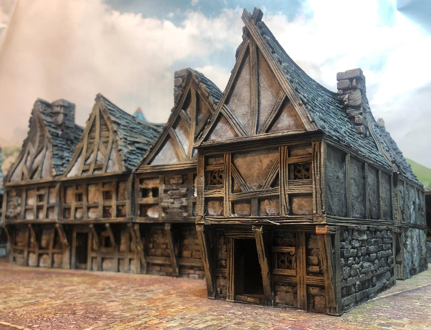 Modular Timber Frame Row Houses by GameScape3D - 3D Printed Tabletop Terrain, Perfect for Wargames, Board Games, Role Playing Games
