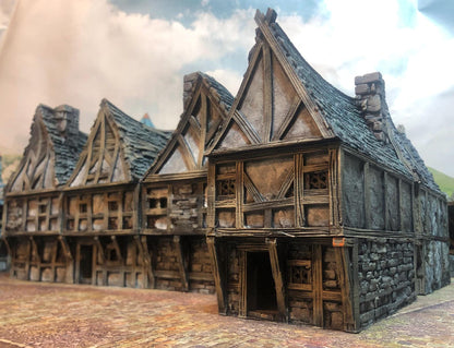 Modular Timber Frame Row Houses by GameScape3D - 3D Printed Tabletop Terrain, Perfect for Wargames, Board Games, Role Playing Games