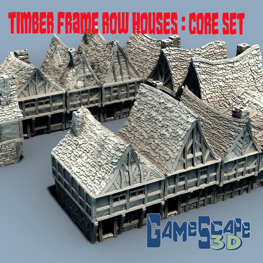 Modular Timber Frame Row Houses by GameScape3D - 3D Printed Tabletop Terrain, Perfect for Wargames, Board Games, Role Playing Games