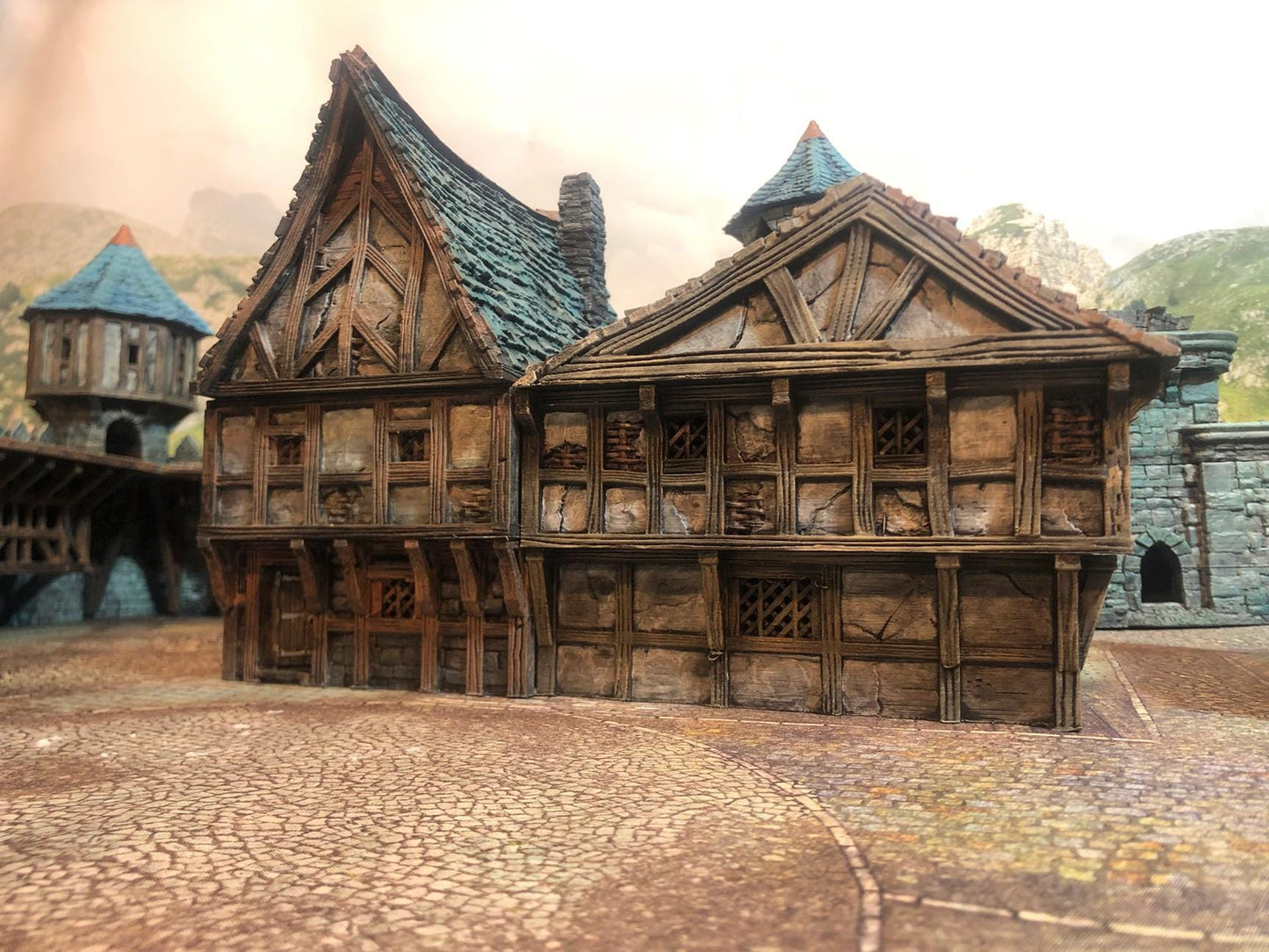 Modular Timber Frame Row Houses by GameScape3D - 3D Printed Tabletop Terrain, Perfect for Wargames, Board Games, Role Playing Games