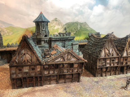 Modular Timber Frame Row Houses by GameScape3D - 3D Printed Tabletop Terrain, Perfect for Wargames, Board Games, Role Playing Games