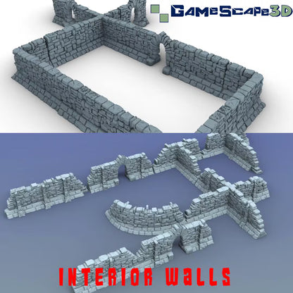 Interior Dungeon Walls - 3D Printed Tabletop Terrain, Perfect for Wargames, Board Games, Role Playing Games
