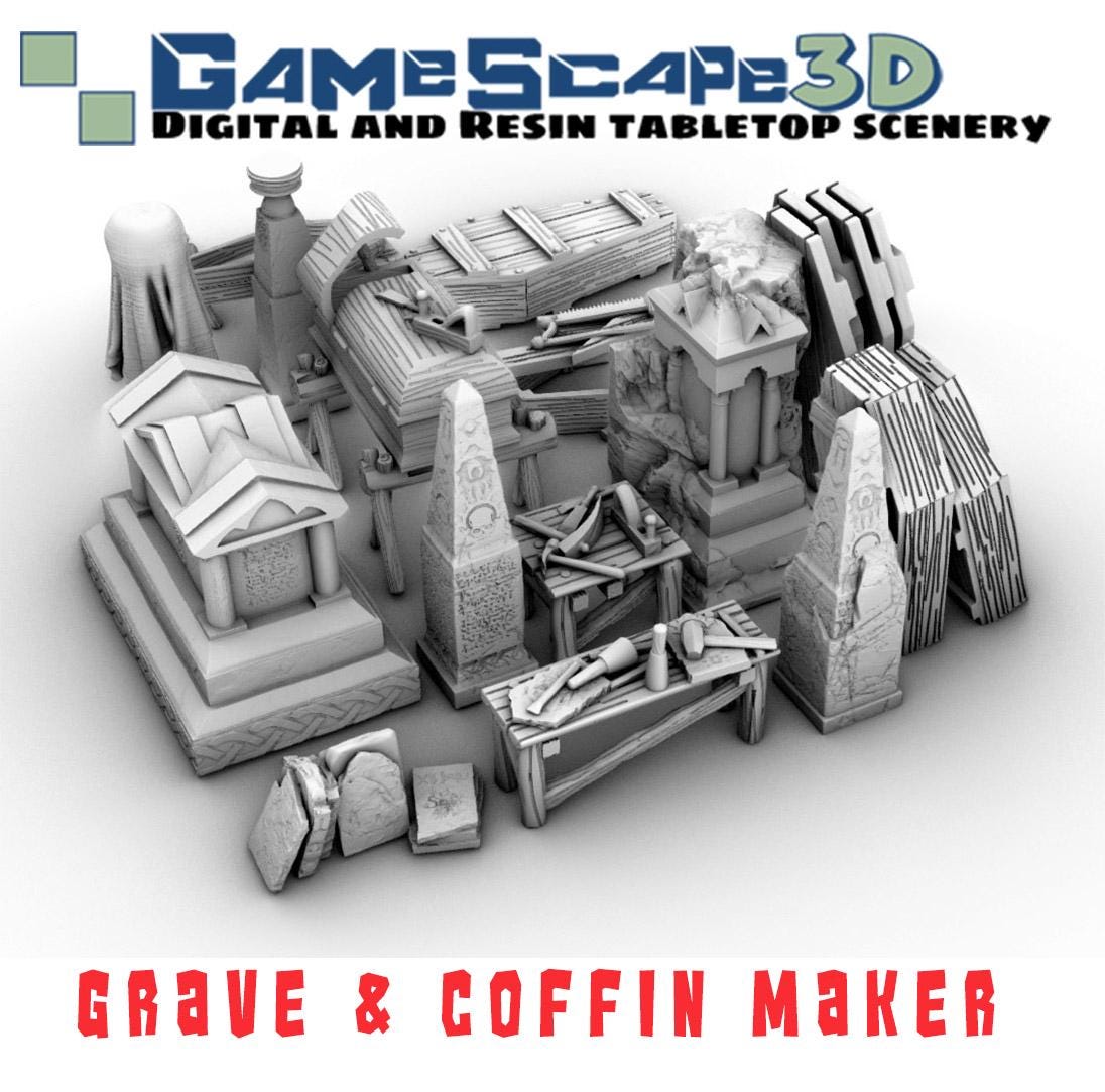 Grave and Coffin Maker Workshop by GameScape3D - 3D Printed Tabletop Terrain, Perfect for Wargames, Board Games, RPGs