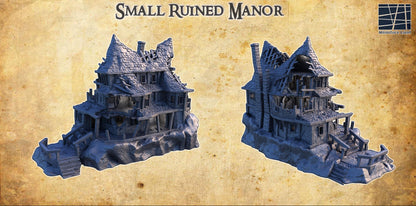 Small Ruined Manor - Tabletop Terrain - 28 MM, Tabletop 3D Printed Terrain by MiniatureLand, Perfect for Wargaming and RPGs