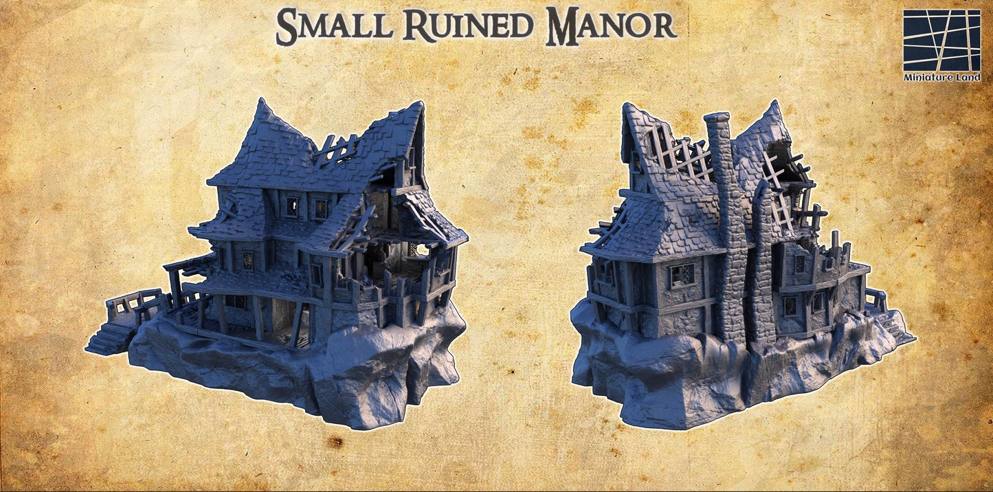 Small Ruined Manor - Tabletop Terrain - 28 MM, Tabletop 3D Printed Terrain by MiniatureLand, Perfect for Wargaming and RPGs
