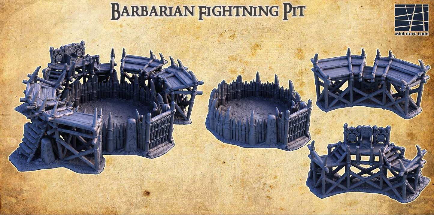 Barbarian Fightning Pit - Tabletop Terrain - 28 MM, Tabletop 3D Printed Terrain by MiniatureLand, Perfect for Wargaming and RPGs